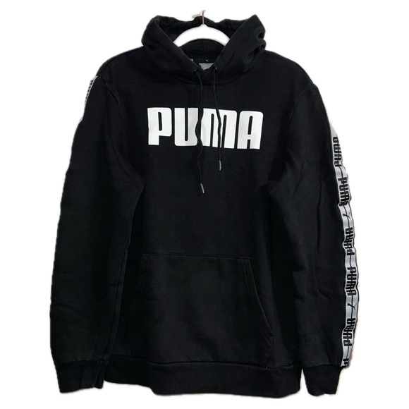 PUMA Mens Taping Fleece Hoodie, Cotton Black/Puma White | S - Picture 4 of 10